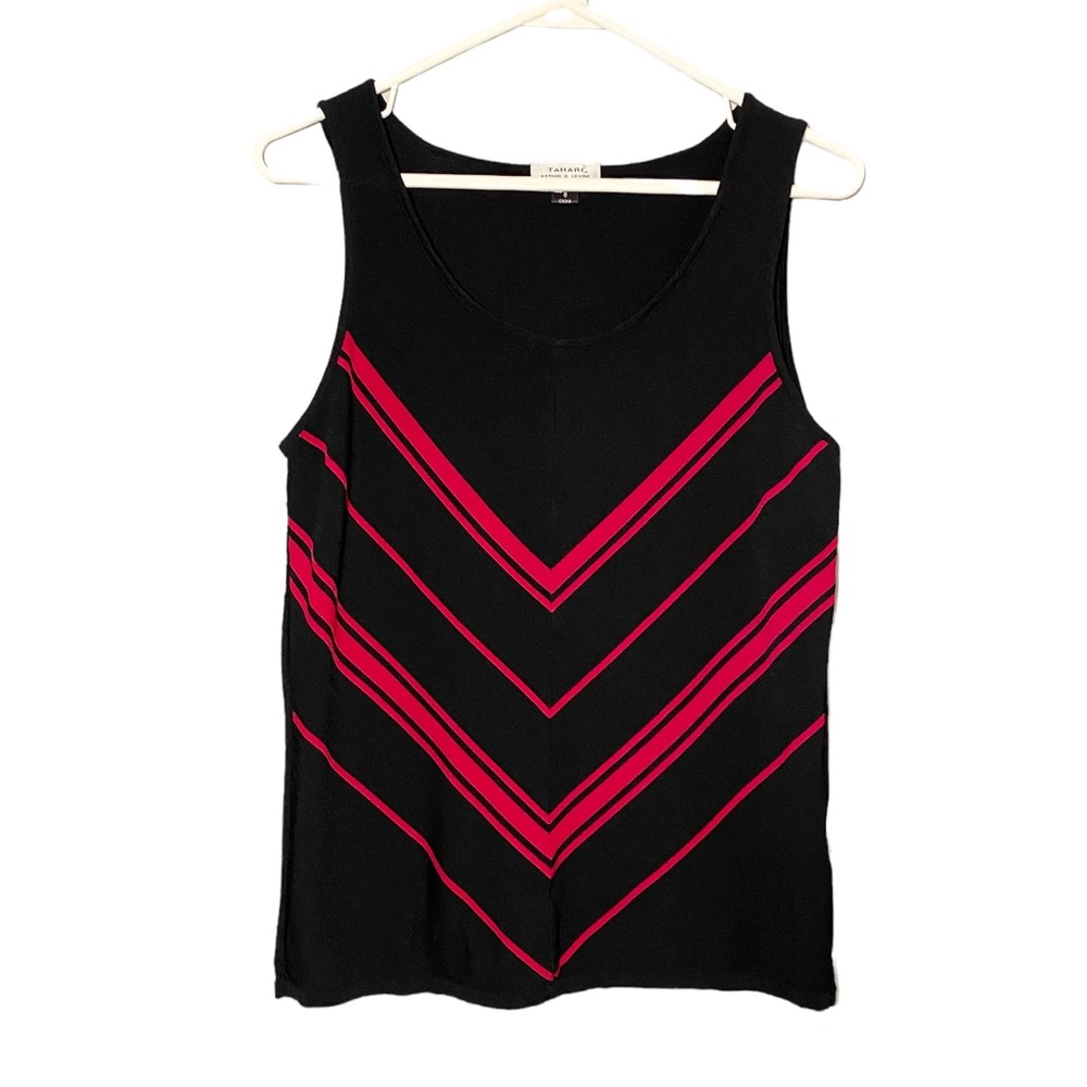 Tahari Tank Top Sleeveless Black & Red Size 8 EUC